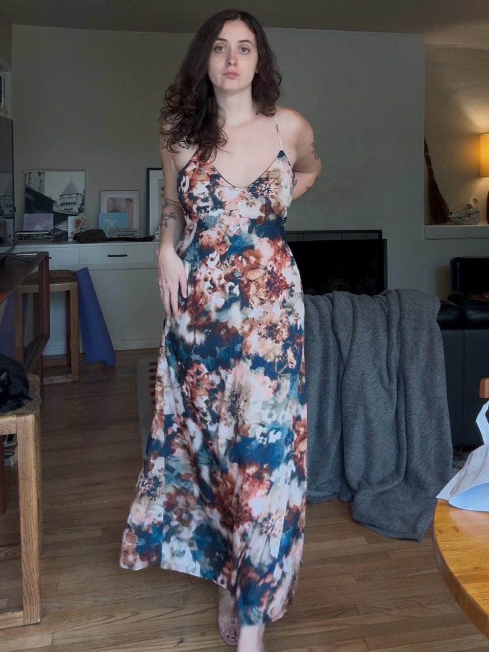 Nicole Miller NY Satin Floral Maxi Dress